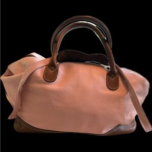 Pink Leather Weekender Bag with Dark Brown Handles